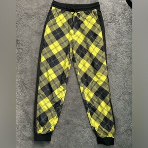 Forever 21 Yellow-Green and Black Plaid High Waisted Joggers